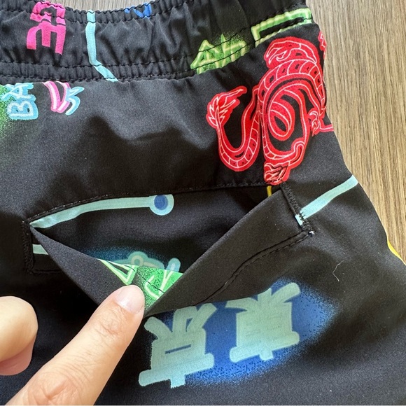 Surf Society Mens Swim Shorts Trunk Small Neon Japanese Bar Party Beach Lined 7” - Picture 7 of 12